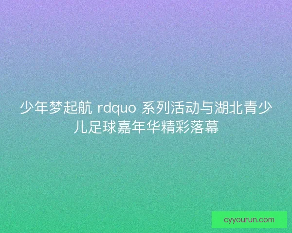 少年梦起航 rdquo 系列活动与湖北青少儿足球嘉年华精彩落幕
